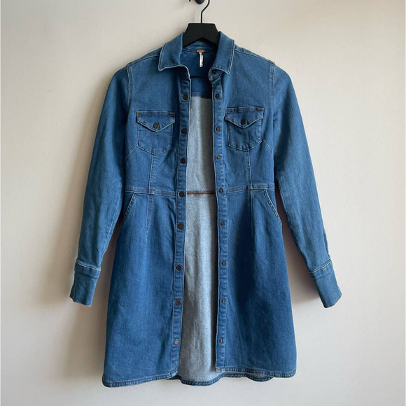 Free People Dynomite Denim Mini Dress Blue Size XS - Picture 3 of 5